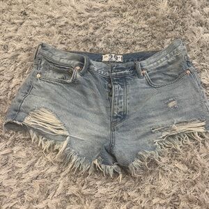 We The Free Light Blue Distressed Jean Shorts